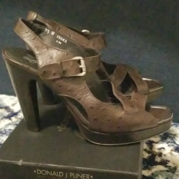 Donald J. Pliner Espresso Ostrich Heels - Picture 5 of 15